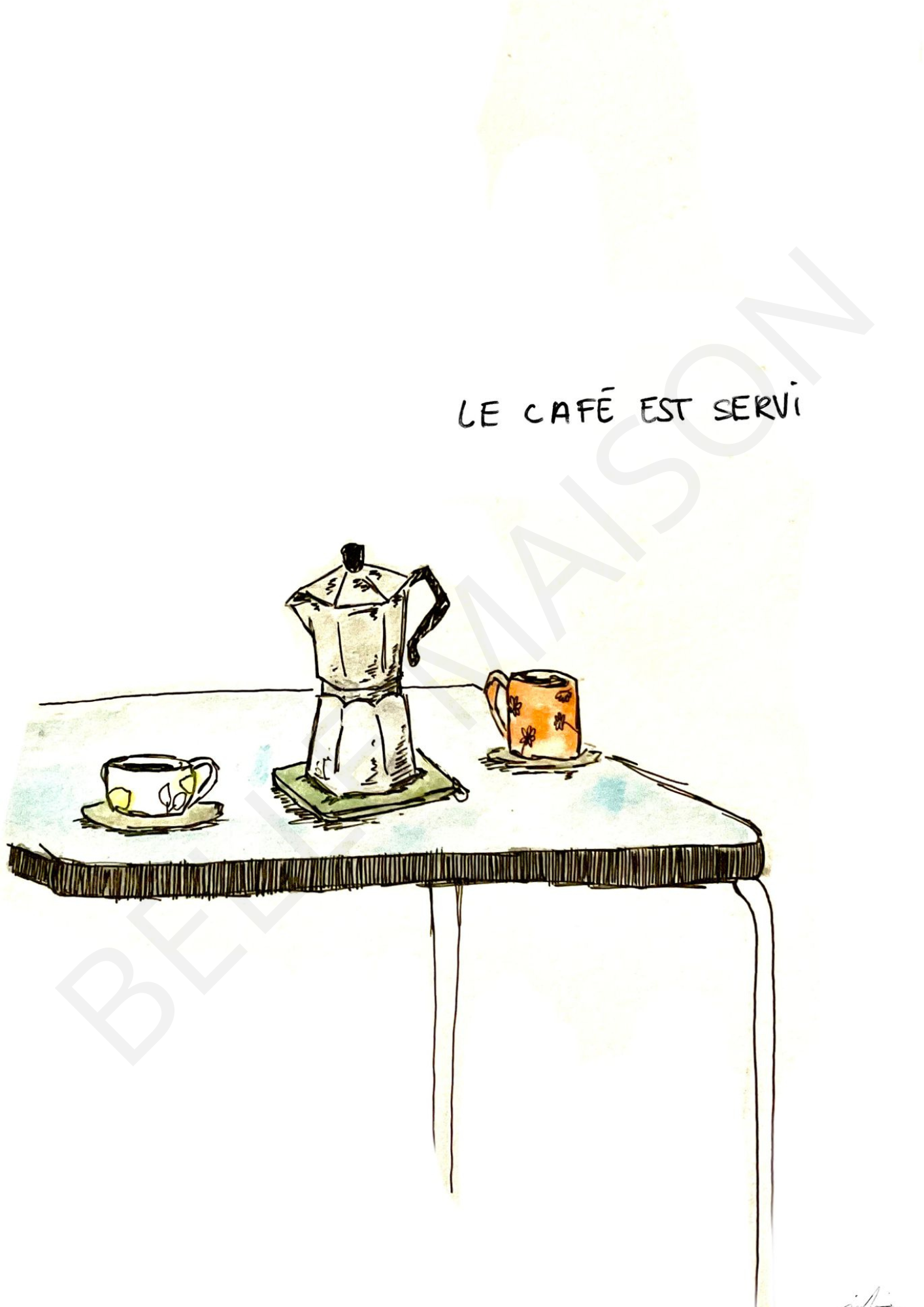 Illustration à l'aquarelle - Le café est servi