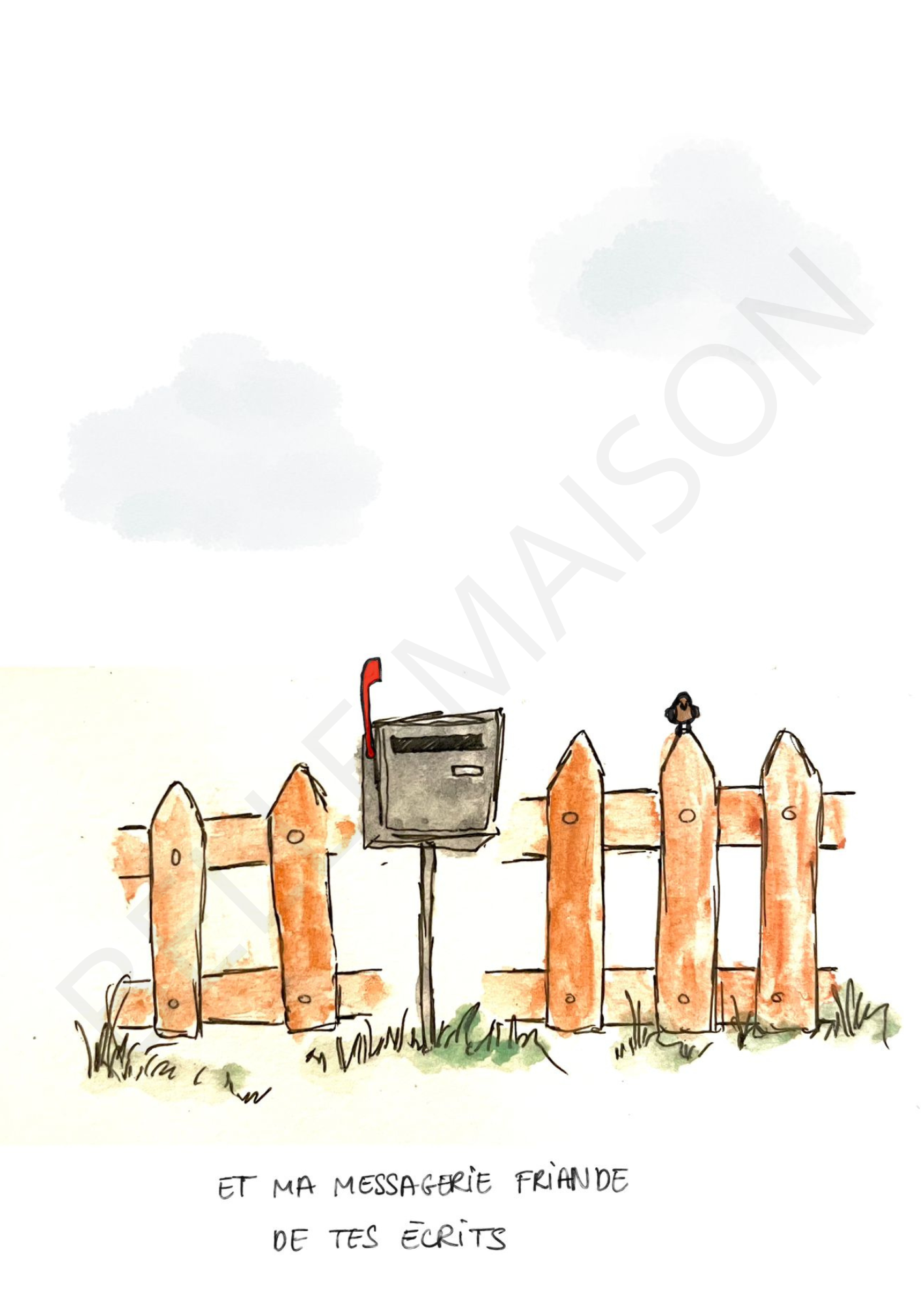 Illustration à l'aquarelle - Et ma messagerie friande de tes écrits