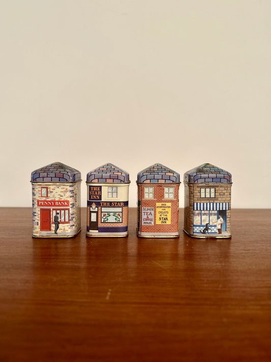 Mini boîtes à thé « petites boutiques » vintage lot de 4 - produits chinés