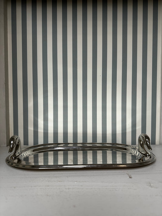 Plateau ovale en métal argenté - produit chiné