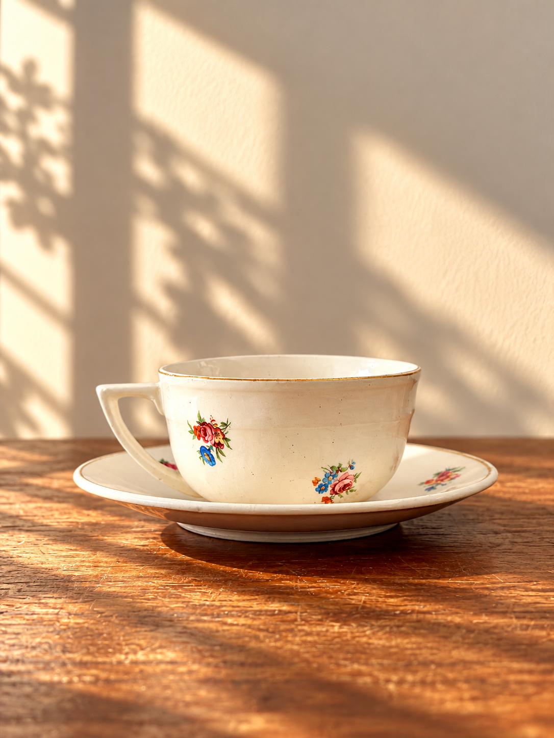 Tasse à café fleurie et soucoupe - produits chinés