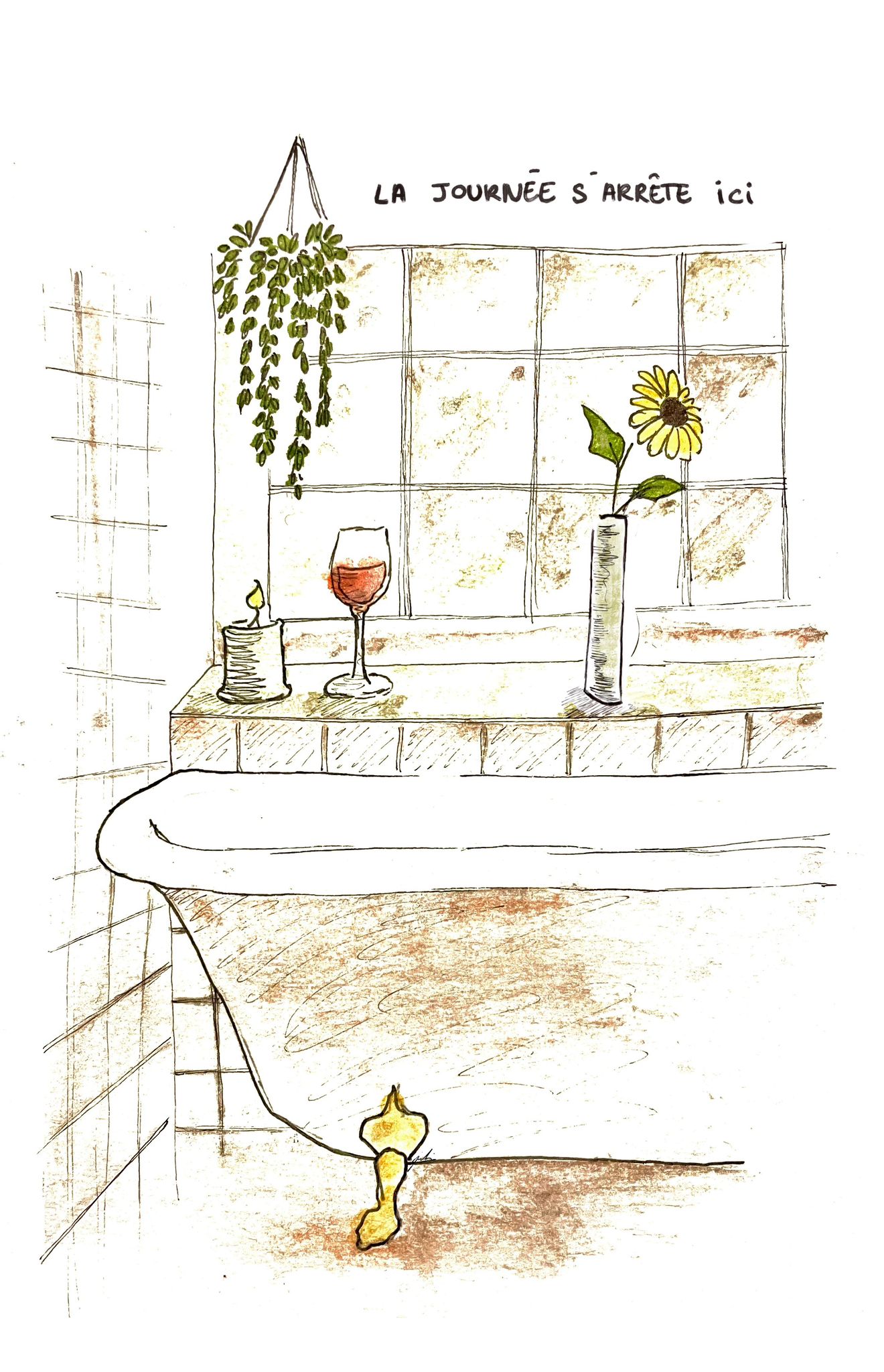 Illustration à l'aquarelle - La journée s'arrête ici