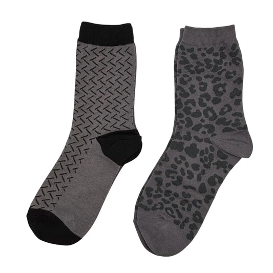 Duo de chaussettes Charcoal Kyoto & Charcoal Leopard avec broche Sapin de Noël