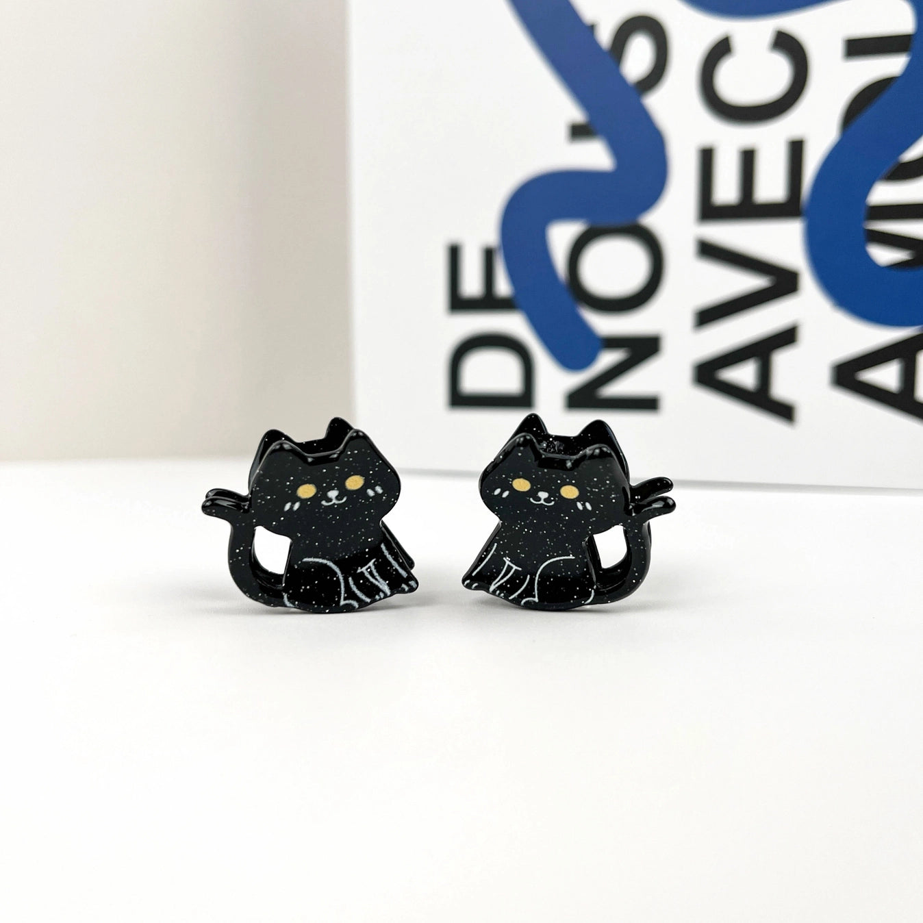 Mini pince à cheveux chat noir