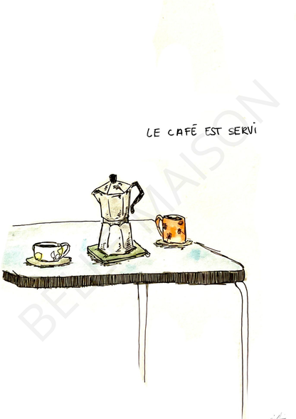 Illustration à l'aquarelle - Le café est servi