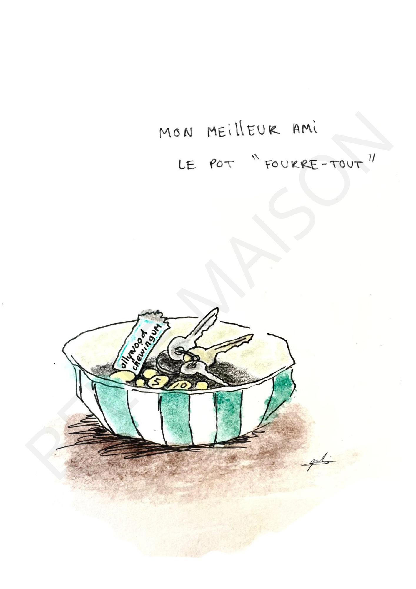 Illustration à l'aquarelle - Mon meilleur ami... le pot fourre-tout