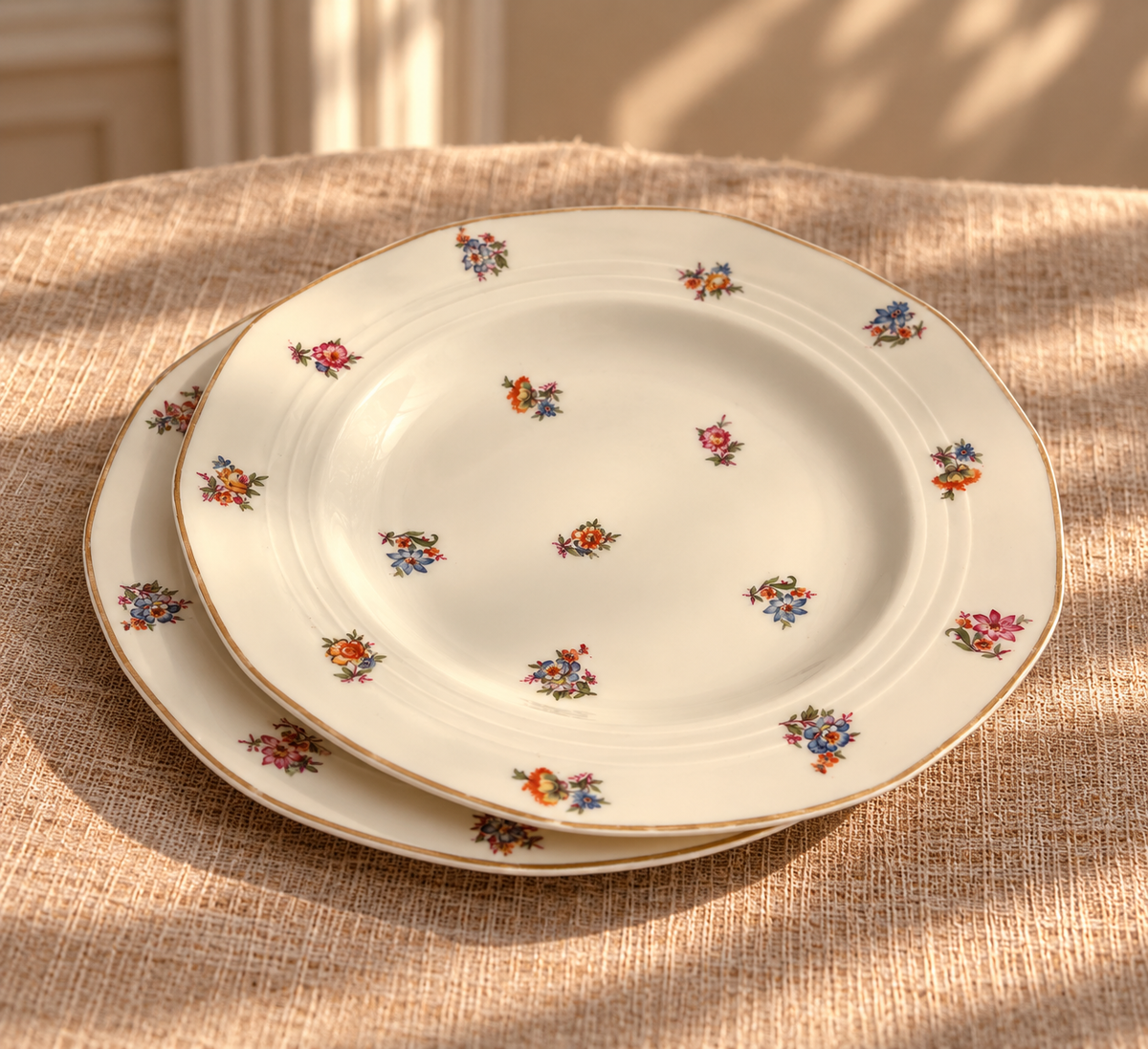 Lot de 2 sssiettes semi-creuse fleuries - objet chiné