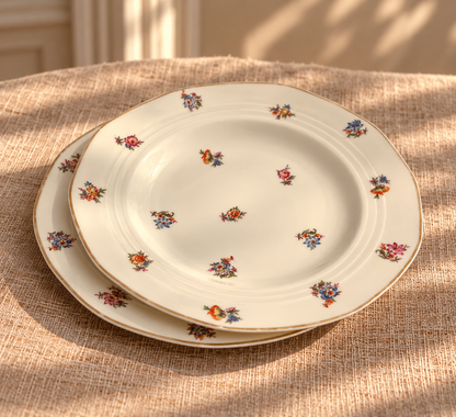 Lot de 2 sssiettes semi-creuse fleuries - objet chiné