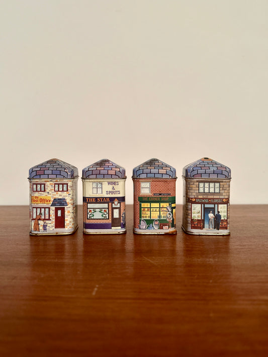 Mini boîtes à thé « petites boutiques » vintage lot de 4 - produits chinés