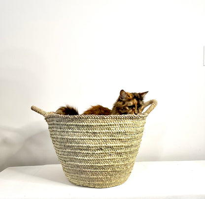 Grand panier de rangement en palme tressée