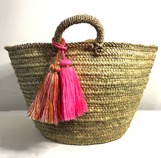 Grand panier de rangement en palme tressée