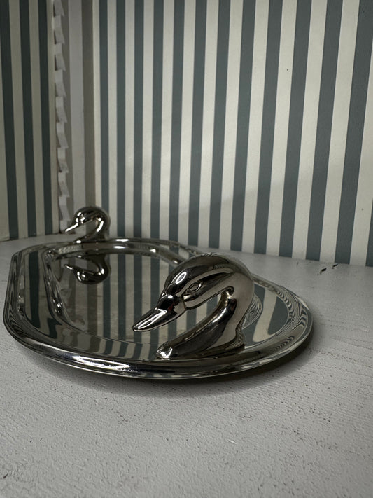 Plateau ovale en métal argenté - produit chiné