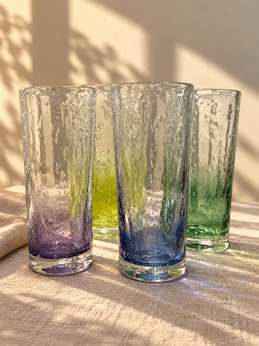 Lot de 4 verres soufflés multicolores - produits chinés