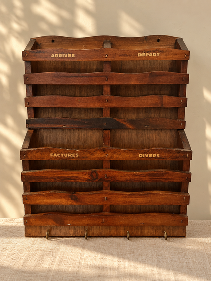 Range-courrier mural en bois - objet chiné