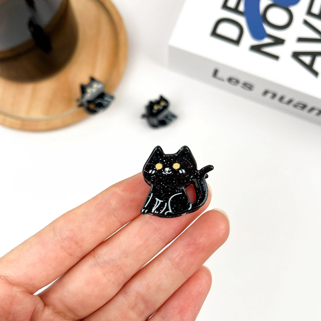 Mini pince à cheveux chat noir