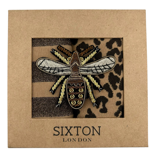 Duo de chaussettes Sand Leopard & Sand Berlin avec broche Insecte