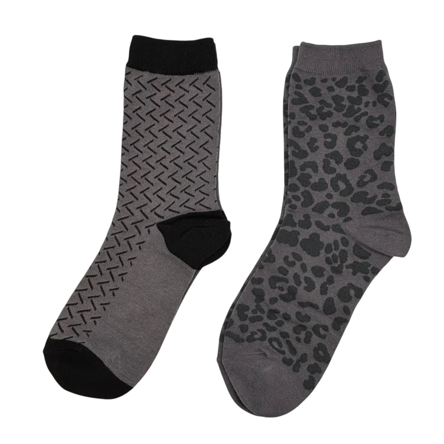 Duo de chaussettes Charcoal Kyoto & Charcoal Leopard avec broche Sapin de Noël