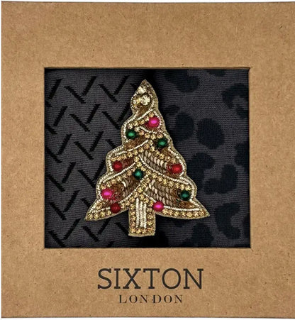 Duo de chaussettes Charcoal Kyoto & Charcoal Leopard avec broche Sapin de Noël