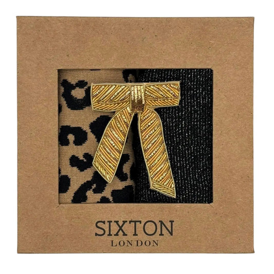Duo de chaussettes Sand Leopard & Black Tokyo avec broche Nœud