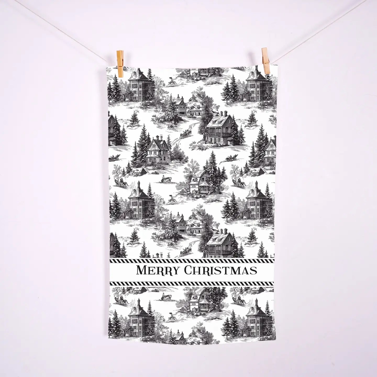 Torchon de cuisine en lin - Toile de Jouy de Noël