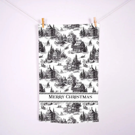 Torchon de cuisine en lin - Toile de Jouy de Noël