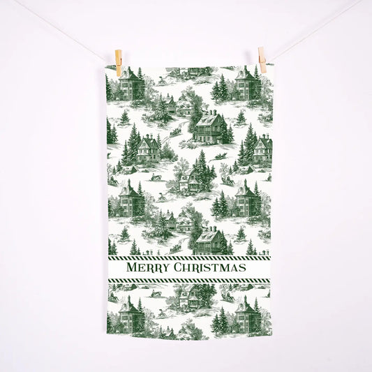Torchon de cuisine en lin - Toile de Jouy de Noël